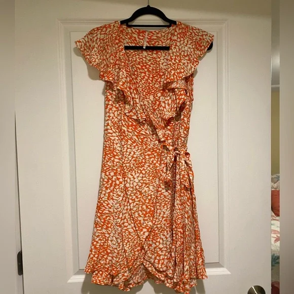 Free People | Dresses | Free People Wrap Around Dress Orangecream Womens  Size Medium | Poshmark